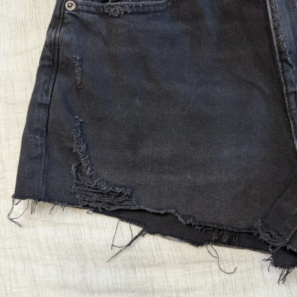 American Eagle Super High Rise Shortie Cut off Denim Shorts Black Sz‎ 6 Festival